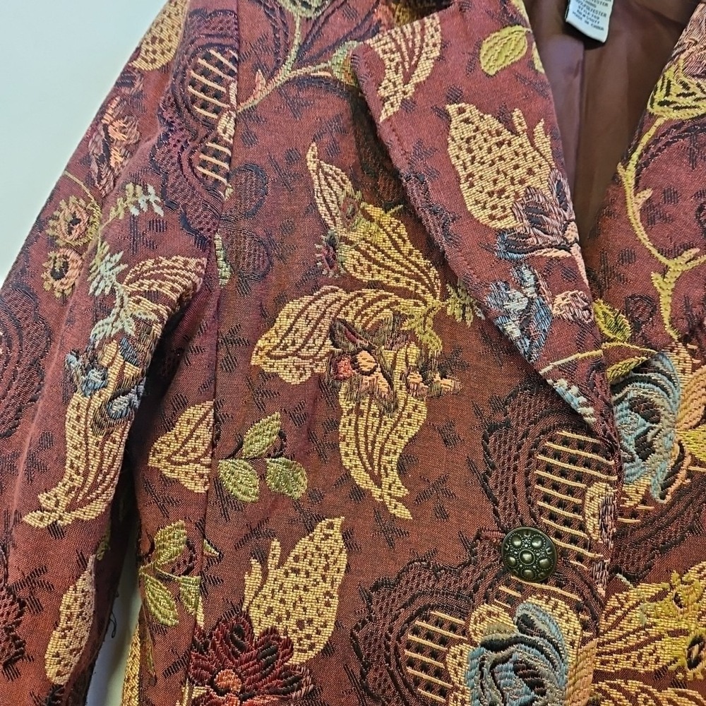 Cabi Jacobean Mulberry Floral Tapestry Coat Size 4 Mid Length Boho Artsy - Picture 3 of 12